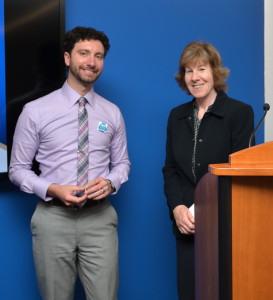 Jonathan Kuney, NEWEA Outreach Council Director presented with WFP’s Kenneth J. Miller Founders’ Award by Mary White, NEWEA Assistant Co-Chair Water for People Committee